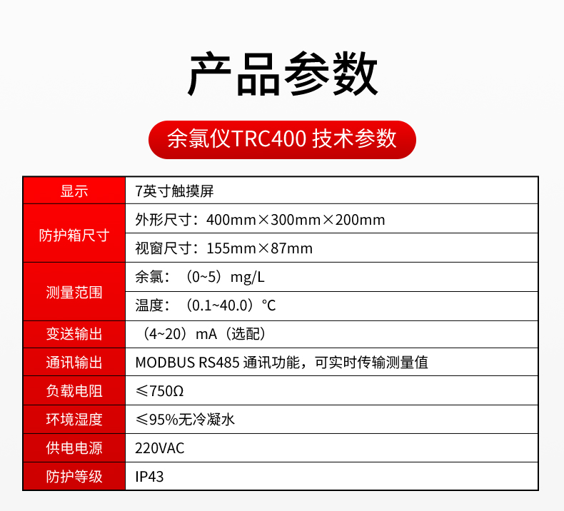 余氯分析儀參數(shù)